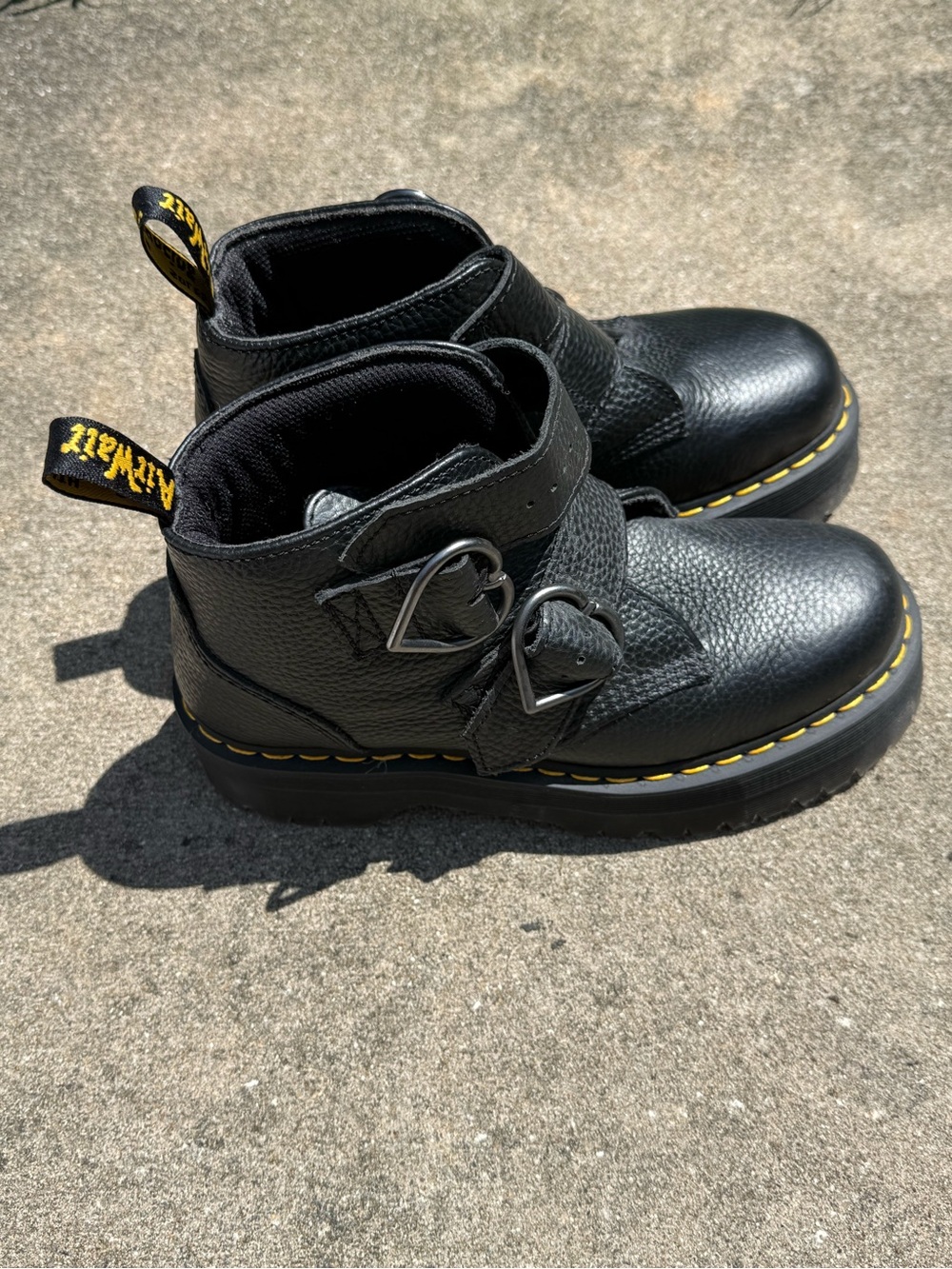 Dr. Martens Black Leather Heart-Buckle Boots Size 8